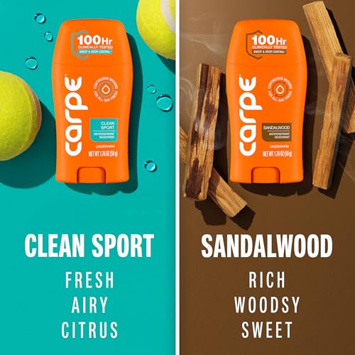 Carpe Deodorant Antiperspirant Mens Variety Pack 100 Hour Sweat Odor Control Mens Clinical Deodorant Antiperspirant for Excessive Sweating Sandalwood Clean Sport - Image 3