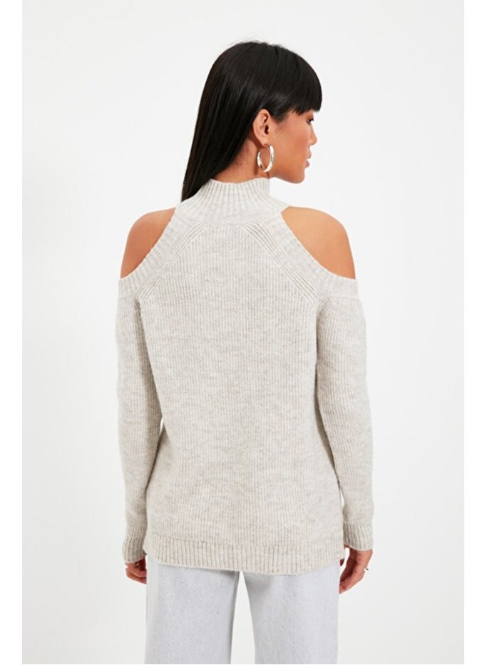 trendyol Stone Silvery Window/Cut Out Detail Knitwear Sweater - Image 2