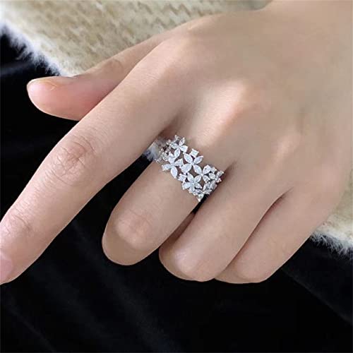 AZQ 925 Sterling Silver Shiny Full Diamond Ring 18K Gold Flower Cocktail Rings Teardrop Cubic Zirconia Promise Rings CZ Flower Diamond Ring Eternity Engagement Wedding Band Ring for Women Z.2 (US Code 7) - Image 4