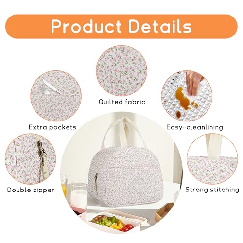 GISMTR Lunch Bag for Women Insulated Lunch Box Cute Quilted Lunch Tote Bags Reusable Large Capacity Cooler Bag for Travel Work Picnic - Image 5