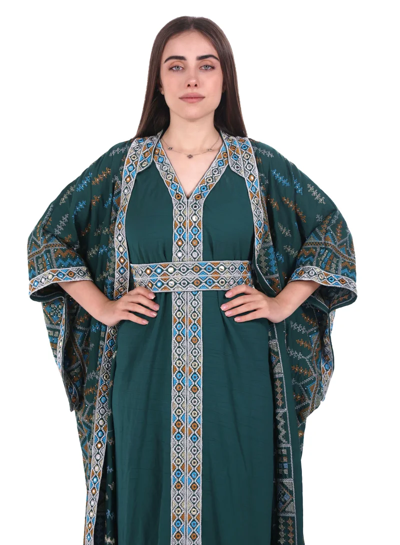 AL BENT AL SHARQIEH embroidered linen kaftan dress