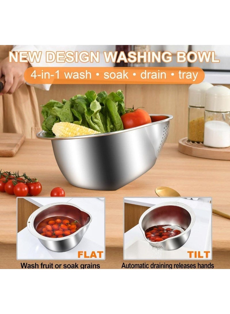 Premium Stainless Steel Rice Rinsing Colander – Heavy-Duty Rustproof Strainer for Washing Rice, Vegetables & Fruits, Everyday Kitchen Use, Silver - Image 2