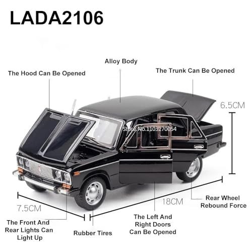 FEXXA 1:24 Scale Lada 2106 Die-Cast Metal Toy Model Car for Kids - Pull Back Mechanism, Birthday Gift for 3+ Year Old Boys, Black (Black) - Image 4