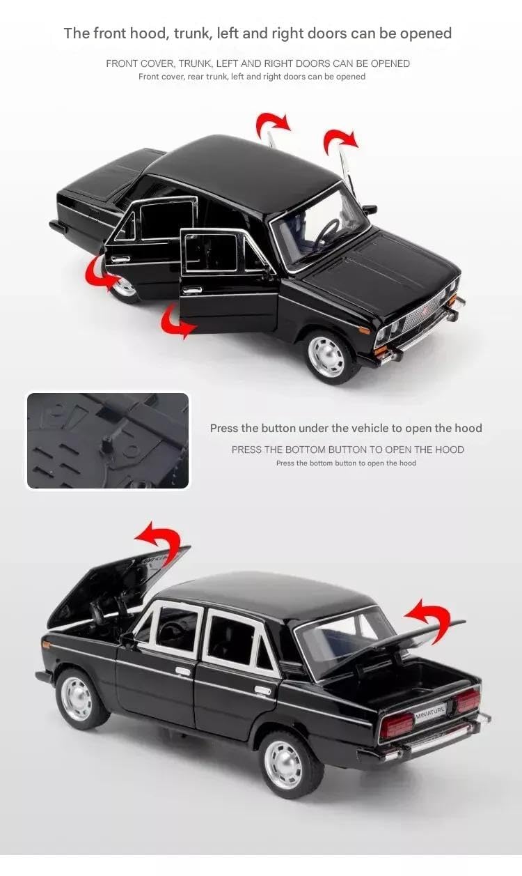 FEXXA 1:24 Scale Lada 2106 Die-Cast Metal Toy Model Car for Kids - Pull Back Mechanism, Birthday Gift for 3+ Year Old Boys, Black (Black) - Image 3