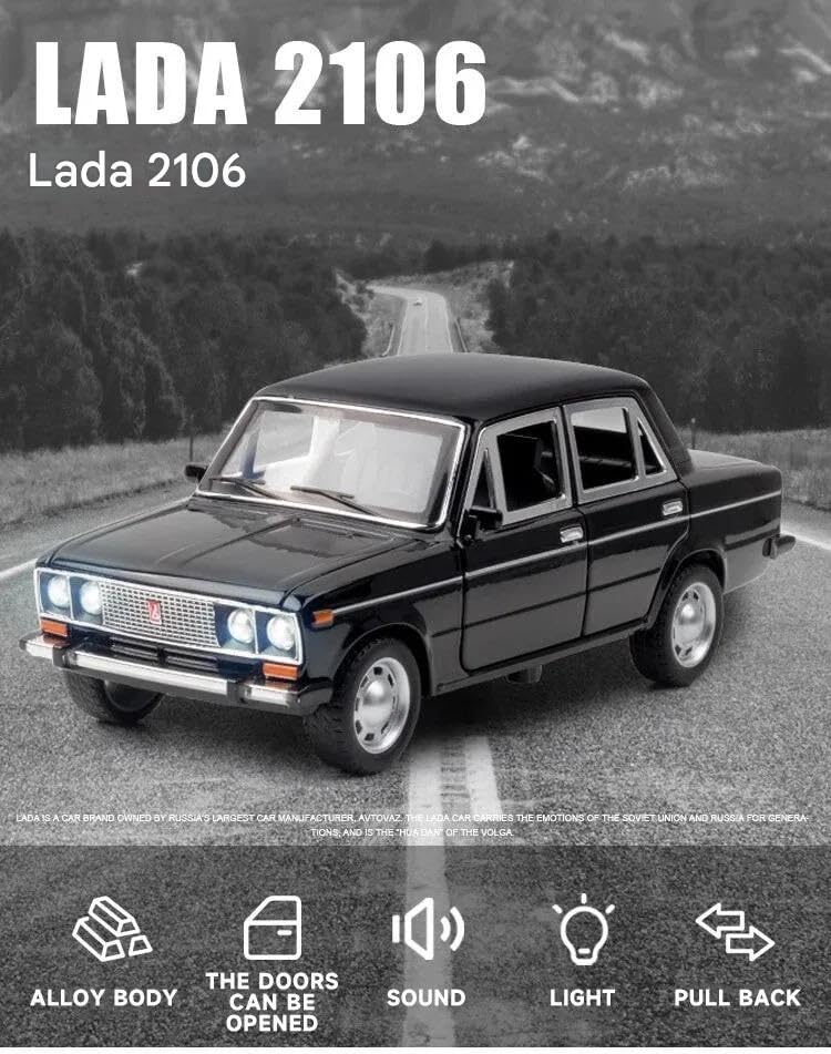 FEXXA 1:24 Scale Lada 2106 Die-Cast Metal Toy Model Car for Kids - Pull Back Mechanism, Birthday Gift for 3+ Year Old Boys, Black (Black) - Image 2
