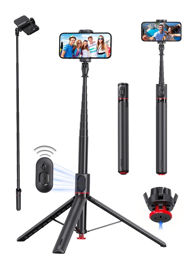 Automatic Tripod Selfie Stick 177CM Auto-Open Tripod Stand with Wireless Magnetic Remote Control Android and iPhone Tripod Holder No App Gift for Women Men