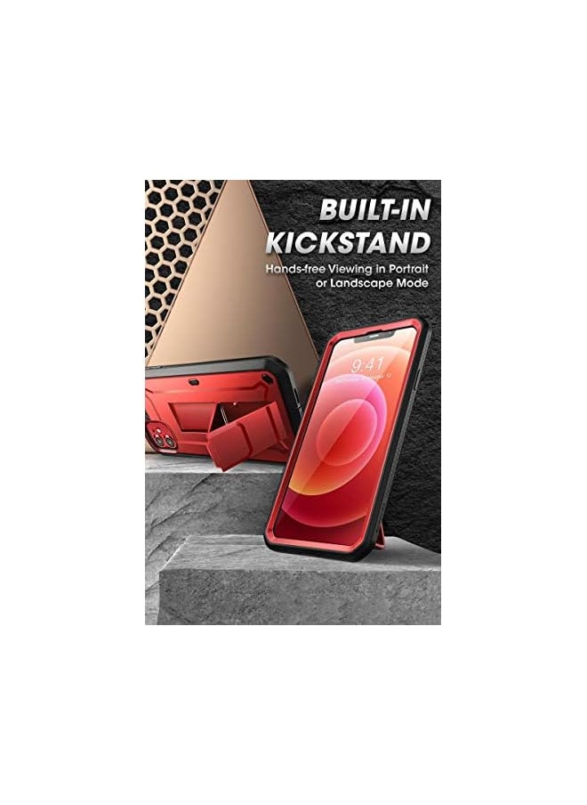 SupCase Unicorn Beetle Pro Series Case for iPhone 12 / iPhone 12 Pro (2020 Release) 6.1 Inch, Built-in Screen Protector Full-Body Rugged Holster Case (Ruddy)