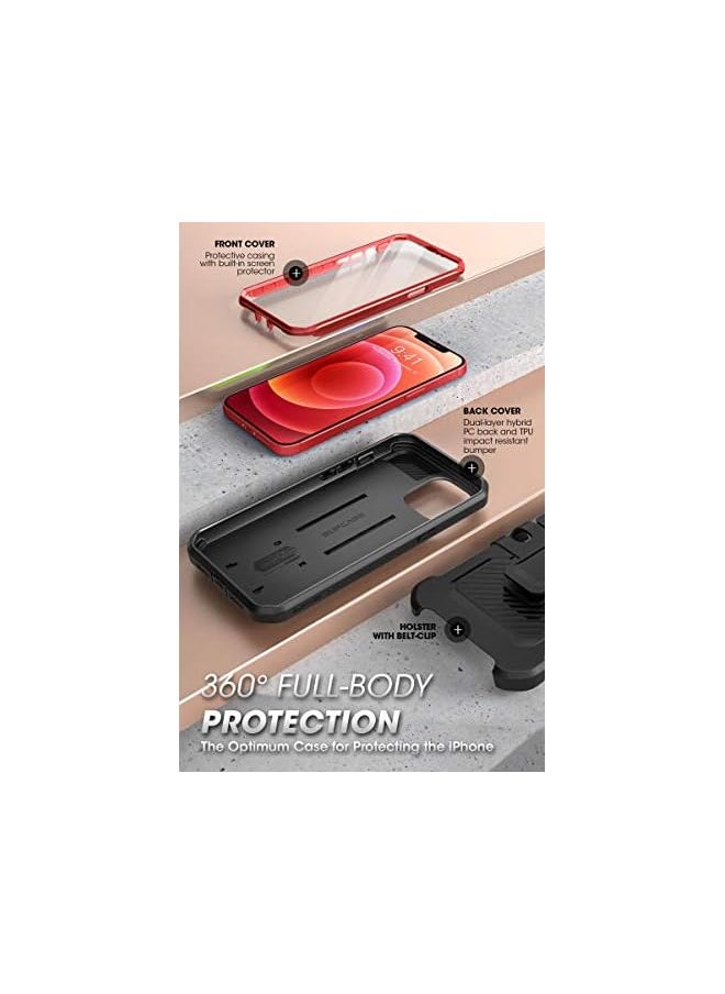 SupCase Unicorn Beetle Pro Series Case for iPhone 12 / iPhone 12 Pro (2020 Release) 6.1 Inch, Built-in Screen Protector Full-Body Rugged Holster Case (Ruddy)
