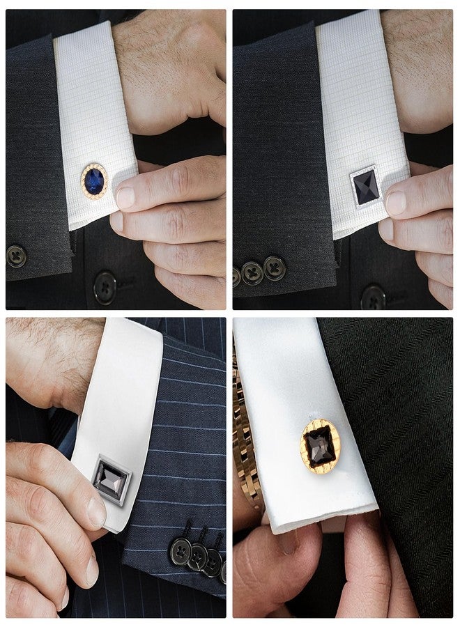 Wynameleri Cufflinks Set of 4 with Rhinestones Gold-plated in Gift Box Stylish Design - Image 4