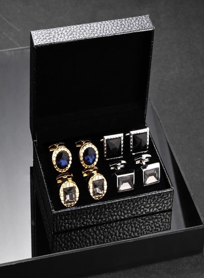 Wynameleri Cufflinks Set of 4 with Rhinestones Gold-plated in Gift Box Stylish Design - Image 5