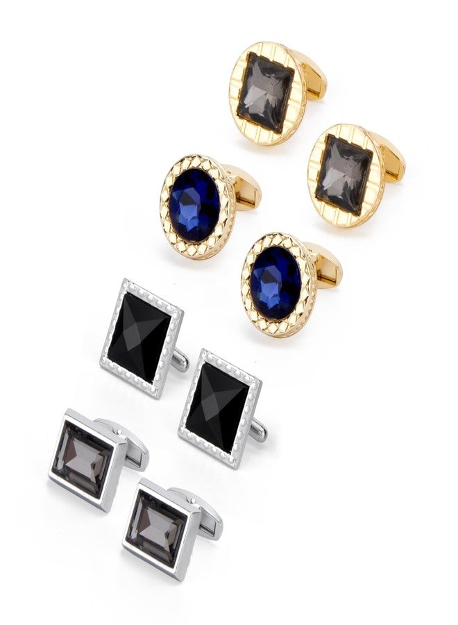 Wynameleri Cufflinks Set of 4 with Rhinestones Gold-plated in Gift Box Stylish Design - Image 1