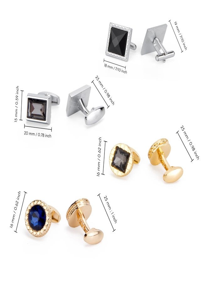 Wynameleri Cufflinks Set of 4 with Rhinestones Gold-plated in Gift Box Stylish Design - Image 3