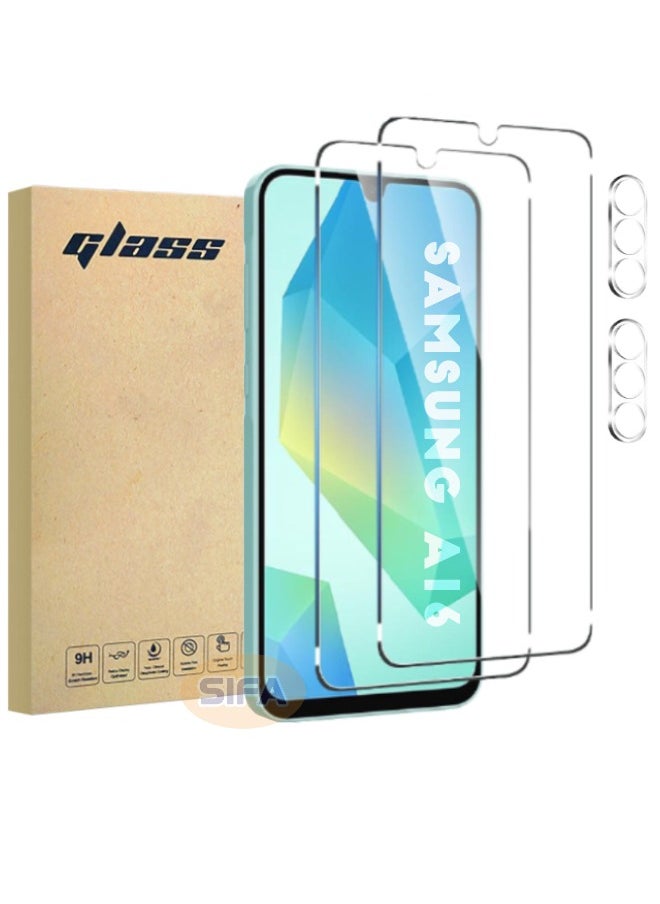 Glass 2 Pack Samsung Galaxy A16 Screen Protector + 2 Pack Camera Lens Protector, 9H Hardness, Upgraded HD Tempered Glass, Touch Sensitive, Bubble Free, Scratch Resistant, Case Friendly (Boxed, 2+2 Pack)  - Image 1
