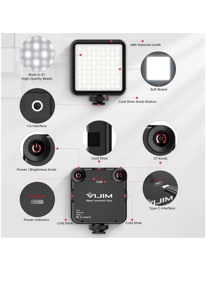 Ulanzi - VIJIM Video Light Colour temperature LED Camera lighting for photography with Cold Shoe Softer Portable Light Ajustable Brightness,Rechargeable with 3000mAh Battery VL81 - Image 1