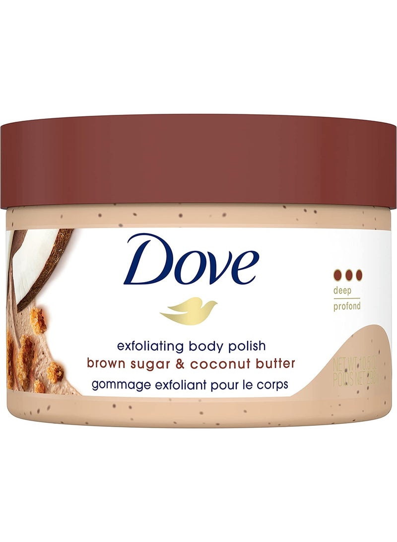 Dove Scrub Brown Sugar & Coconut Butter For Silky Smooth Skin Body Scrub Exfoliates & Restores Skin's Natural Nutrients 10.5 oz