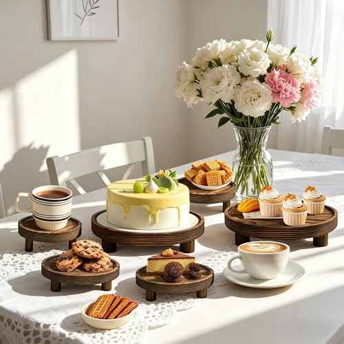 QZV 6 PCS 5/6/8 Inch Wooden Risers for Display Wood Pedestal Stand Round Mini Tray Stand Rustic Riser Tray Tiered Tray Decor for Party, Wedding, Birthday, Baby Shower,Home Décor - Image 4