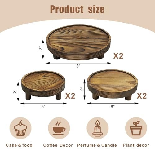 QZV 6 PCS 5/6/8 Inch Wooden Risers for Display Wood Pedestal Stand Round Mini Tray Stand Rustic Riser Tray Tiered Tray Decor for Party, Wedding, Birthday, Baby Shower,Home Décor - Image 2