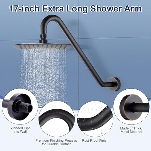Uvish 17" Shower Head Riser Pipe, Stainless Steel High Rise Long Neck Shower Head Arm Extender for Rain Shower Head, Standard 1/2" Connection, Oil Rubbed Bronze - Image 5