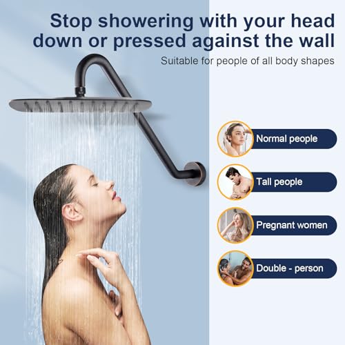 Uvish 17" Shower Head Riser Pipe, Stainless Steel High Rise Long Neck Shower Head Arm Extender for Rain Shower Head, Standard 1/2" Connection, Oil Rubbed Bronze - Image 2