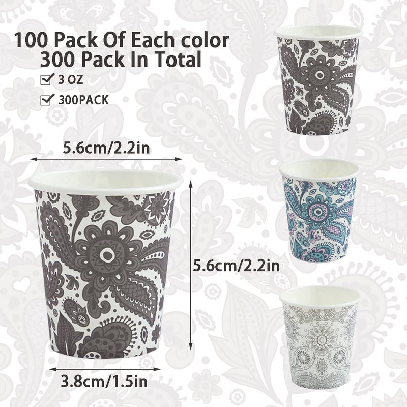 Clawsoff [300 Pack] 3 oz Disposable Paper Cups, Small Mouthwash 3 OZ Mini Bathroom Cups 3 Ounce for Supermarket, Birthday Party, Travel, Events, Picnic, BBQ (Paisley) - Image 2