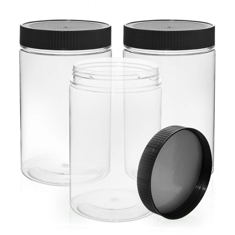 Vumdua 27 Ounce Plastic Jars with Lids 3 Pack Food Storage Containers Airtight Clear Containers for Organizing