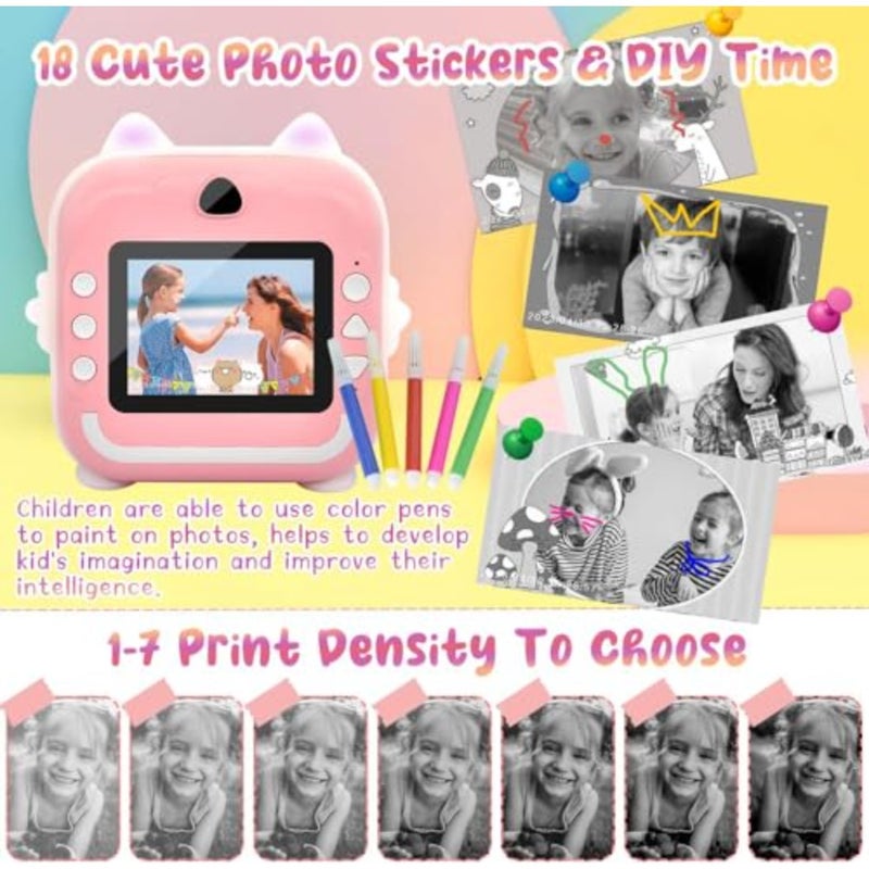 Instant Print Toddler Digital Camera With 1080P HD Video, 48MP, Phone Connected 32GB Card, Pink - Image 5
