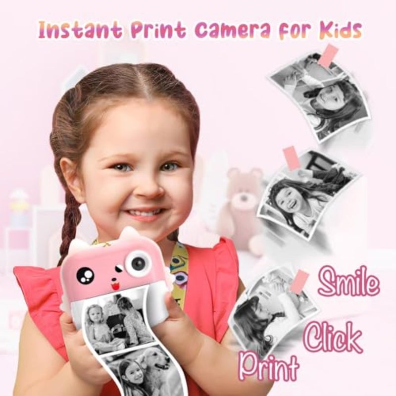 Instant Print Toddler Digital Camera With 1080P HD Video, 48MP, Phone Connected 32GB Card, Pink - Image 2