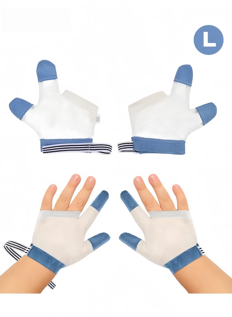 1 Pairs Baby Stop Thumb Sucking Finger Guard Kid Infant Stop Thumb Sucking Kit Soft Mesh Fabric Stop Sucking Glove No Scratch Breathable Finger Thumb Protector (Blue Size L/for 3 to 5 Years Old) - Image 1