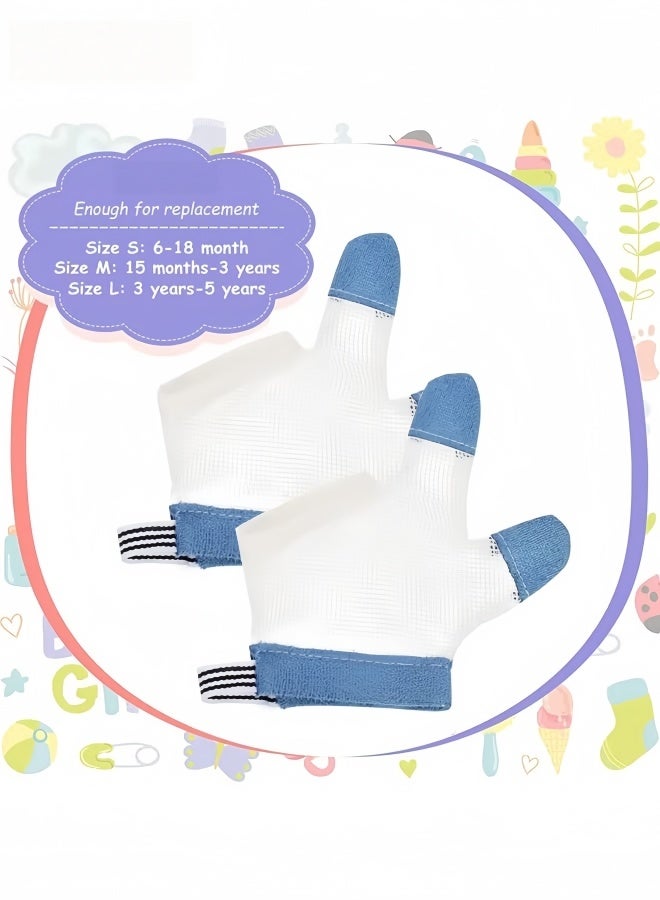 1 Pairs Baby Stop Thumb Sucking Finger Guard Kid Infant Stop Thumb Sucking Kit Soft Mesh Fabric Stop Sucking Glove No Scratch Breathable Finger Thumb Protector (Blue Size L/for 3 to 5 Years Old) - Image 2