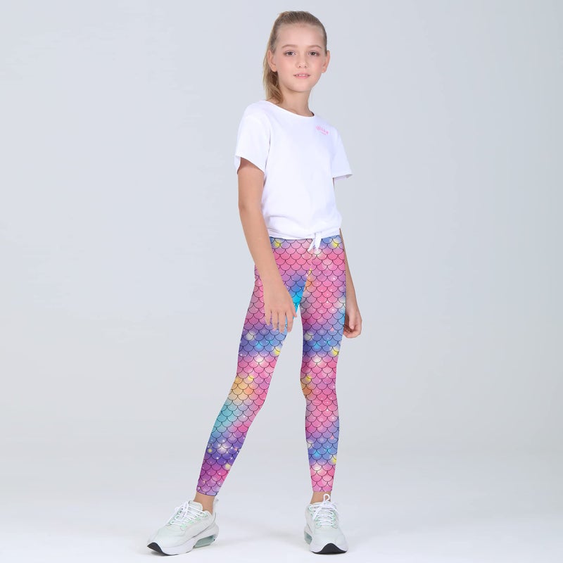 Quedoris Girls 3-Pack Printed Leggings Gradient Mermaid Blue Pink 130Y - Image 2