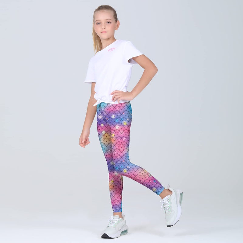 Quedoris Girls 3-Pack Printed Leggings Gradient Mermaid Blue Pink 130Y - Image 4