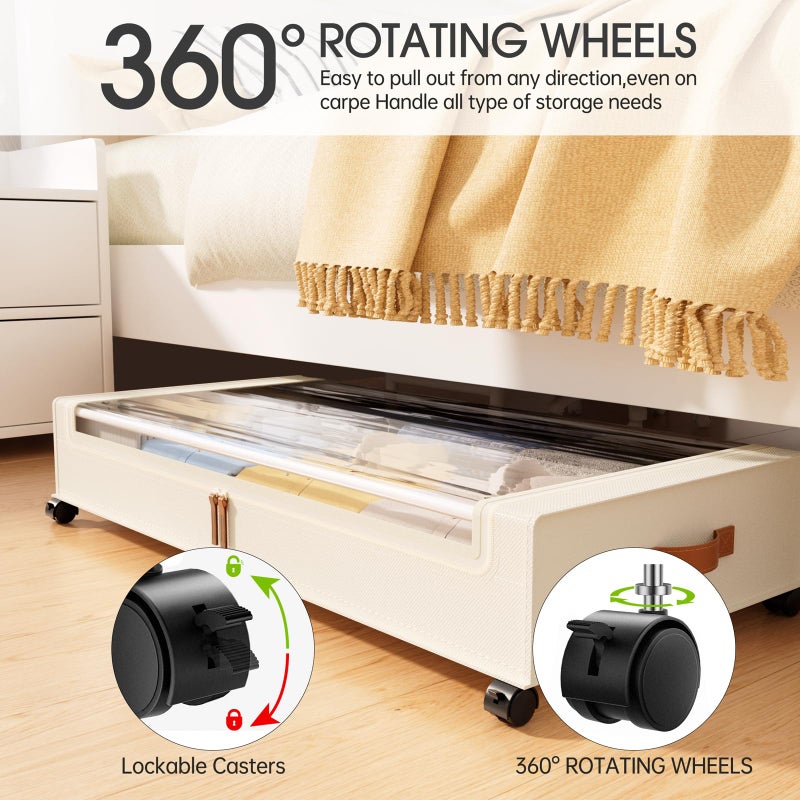 Yecaye Under Bed Storage with Wheels 2Pack, 70L Larger Capacity Under Bed Storage Containers, Underbed Shoe Storage Organizer, Rolling Under Bed Metal Drawers for Clothes, Blankets(35.5 x 17 x 6.7in) - Image 3