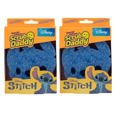 Scrub Daddy Disney Stitch Dish Sponge Twin Pack, Smiley Face Sponges for Cleaning & Washing Up - Kitchen Non Scratch Scourers with FlexTexture Firm & Soft Scrubbing, Dishwashing Scrubber - Image 1