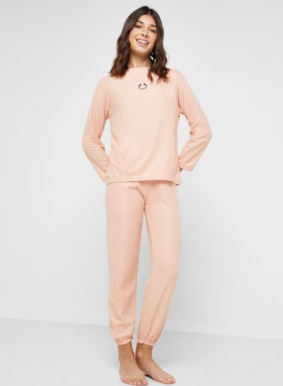 Ribbed Long Sleeves Top & Pyjama Set