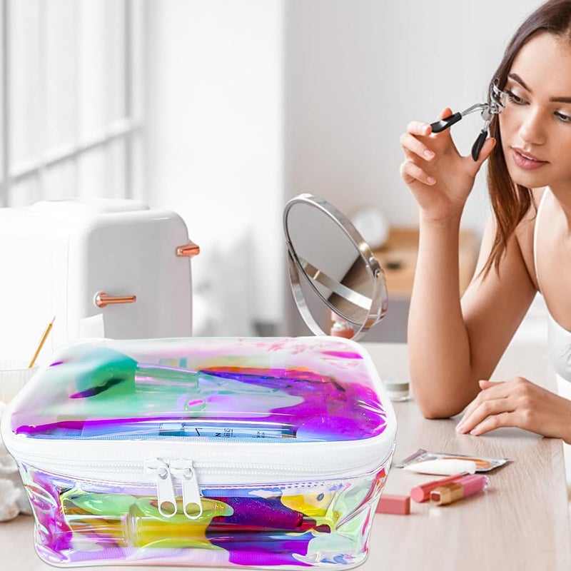 TotePrint TPU Holographic Clear Makeup Bags Bulk,Clear Storage Bag Toiletry Pocket Portable Zippered Iridescent Pouch Waterproof Cosmetic travel Bags with white zipppe for Women - Image 4
