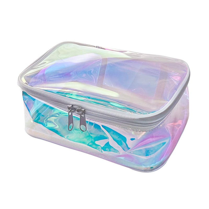 TotePrint TPU Holographic Clear Makeup Bags Bulk,Clear Storage Bag Toiletry Pocket Portable Zippered Iridescent Pouch Waterproof Cosmetic travel Bags with white zipppe for Women - Image 1