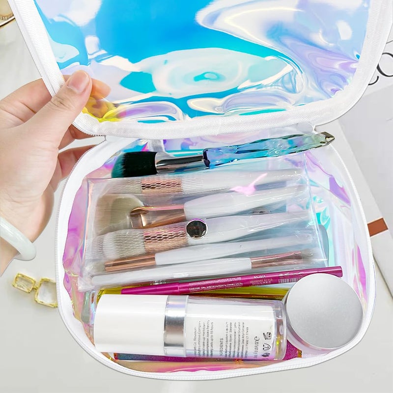 TotePrint TPU Holographic Clear Makeup Bags Bulk,Clear Storage Bag Toiletry Pocket Portable Zippered Iridescent Pouch Waterproof Cosmetic travel Bags with white zipppe for Women - Image 5