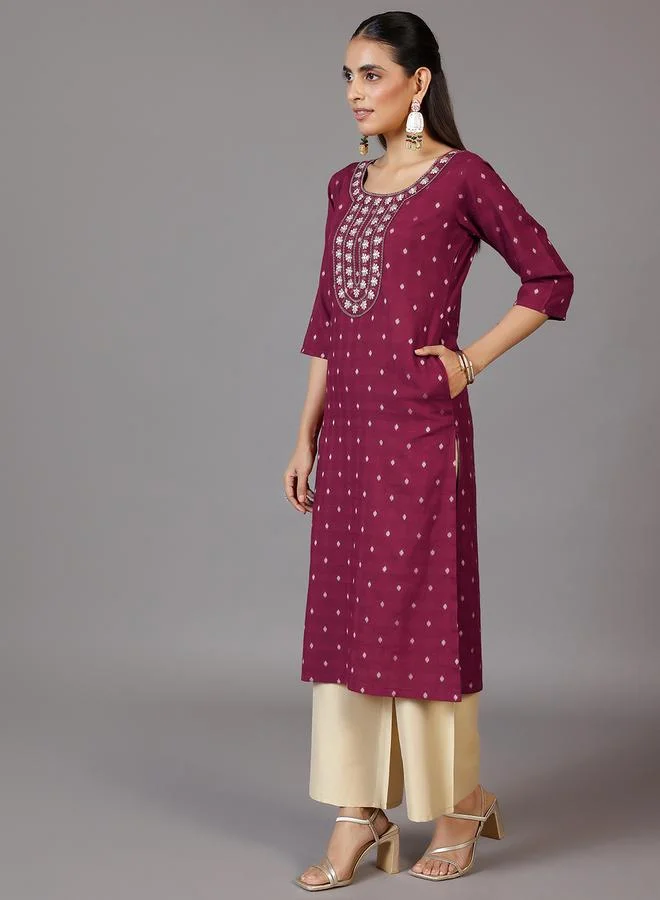 لباس Maroon Self Design Cotton Straight Kurta
