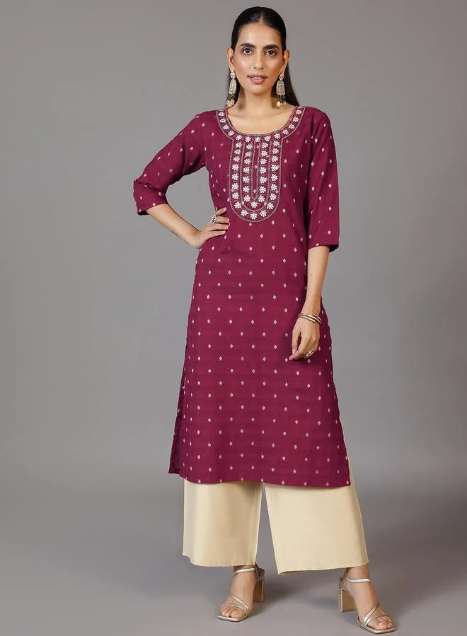 لباس Maroon Self Design Cotton Straight Kurta