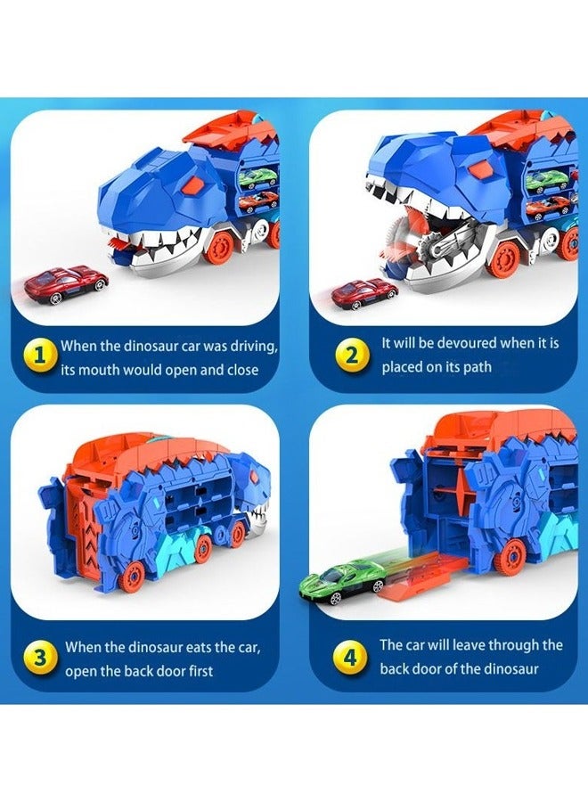 Child dinosaur devours rail car,Can be transformed into a dinosaur transport vehicle with a track, a track dinosaur transport vehicle,4 alloy cars, toys, die-casting racing cars,Male and female children's engineering car birthday gifts  - Image 4