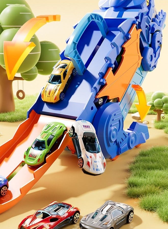 Child dinosaur devours rail car,Can be transformed into a dinosaur transport vehicle with a track, a track dinosaur transport vehicle,4 alloy cars, toys, die-casting racing cars,Male and female children's engineering car birthday gifts  - Image 5