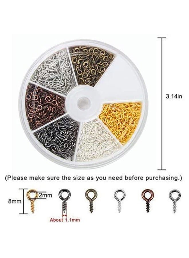 Coolrunner 6 Colors 600-1200Pcs Small Screw Eye Pins, Eye pins Hooks, Eyelets Screw Threaded Silver Clasps Hooks Eye Screws for Jewelry Making (600) - Image 2