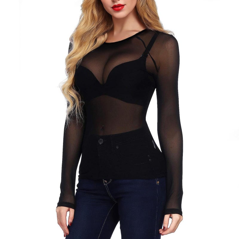 Buauty Black Sheer Tops for Women,Mesh Fishnet Tops Plus Size,Stylish and Sensational Mesh Blouses for Fashion-Forward Ladies - Image 1