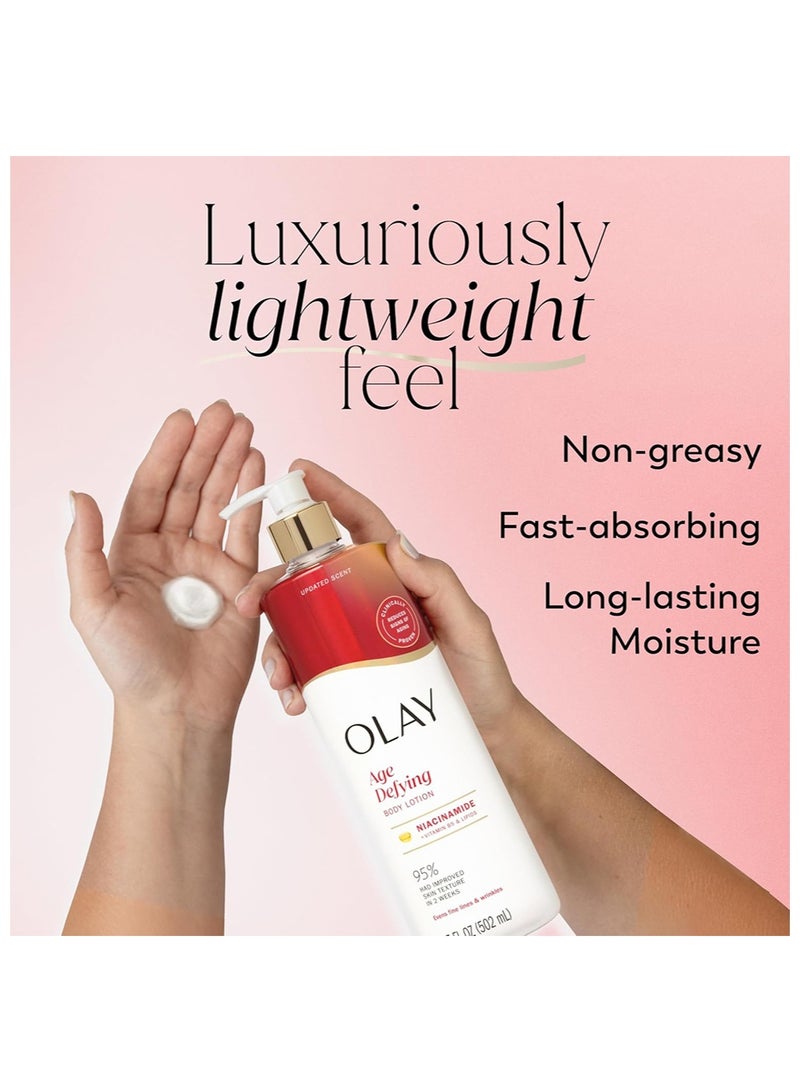 Olay Body Lotion Age Defying with Niacinamide Serum 17 fl oz, 502ml, Visibly Reduce Signs of Skin Aging, 24hr Moisture & Hydration, Fast Absorbing Formula, Vitamin B3 Complex, For All Skin Types - Image 4