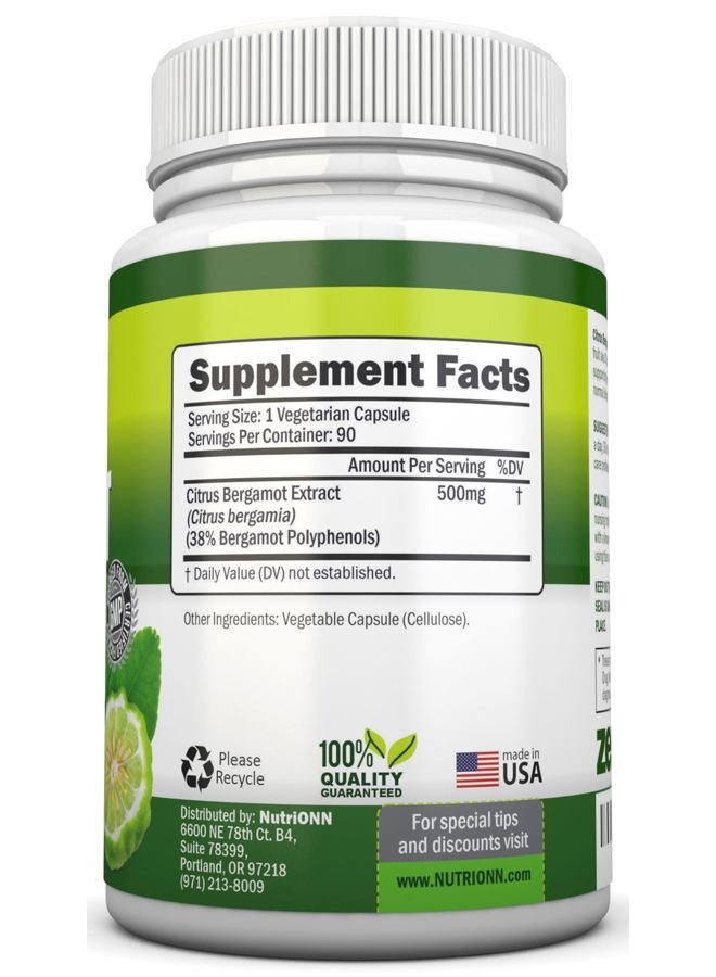 NutriONN Citrus Bergamot - 500 mg - 90 Vegetarian Capsules - 38% Polyphenols - Natural Premium Quality Citrus Bergamot Extract - Promotes Healthy Cholesterol, Blood Sugar, Blood Pressure & Triglyceride Levels - Image 2