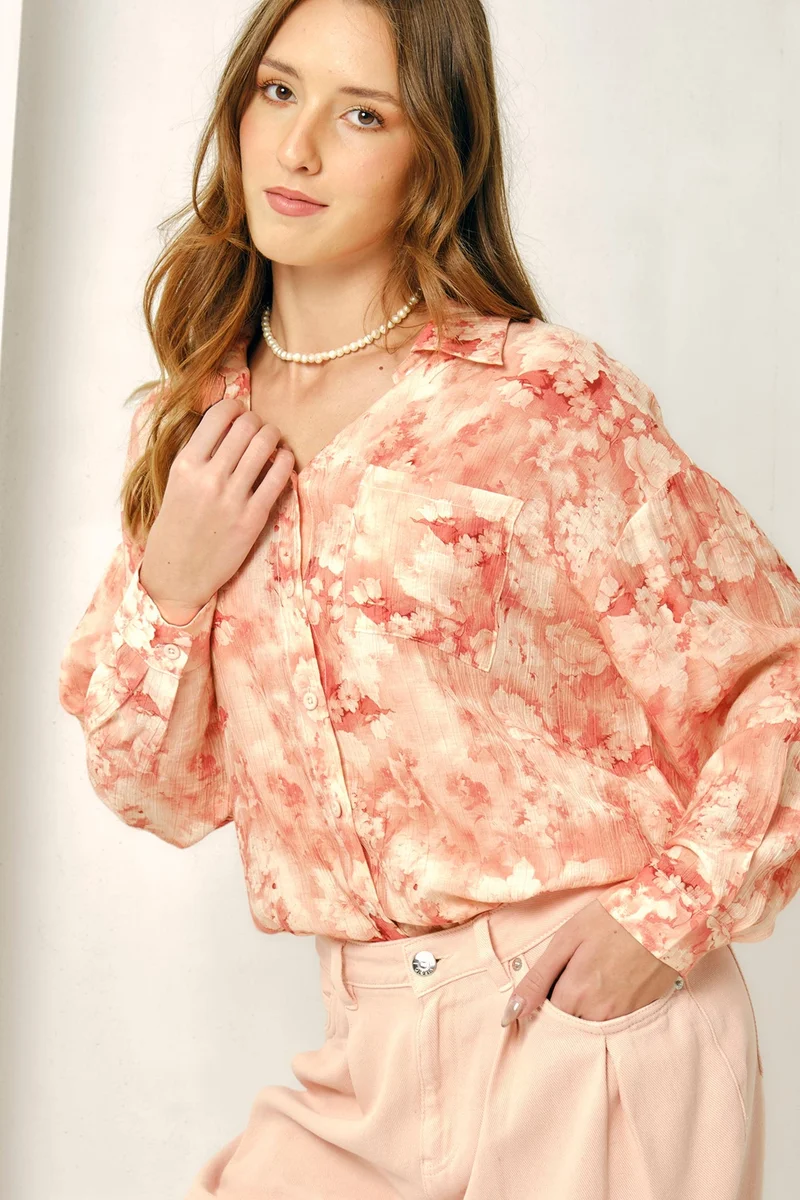 Floral Viscose Printed Full Sleeve Shirt for Women