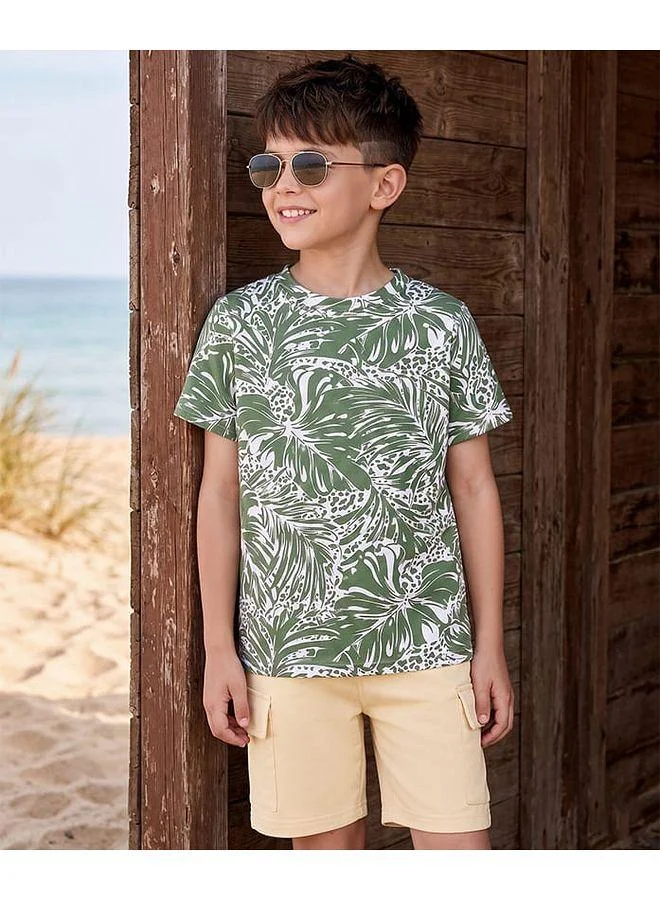 Ollington St. Ollington St. Cotton Knit Half Sleeves Leaves Printed T-Shirt & Short Set - Multicolor