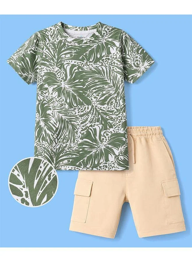 Ollington St. Ollington St. Cotton Knit Half Sleeves Leaves Printed T-Shirt & Short Set - Multicolor
