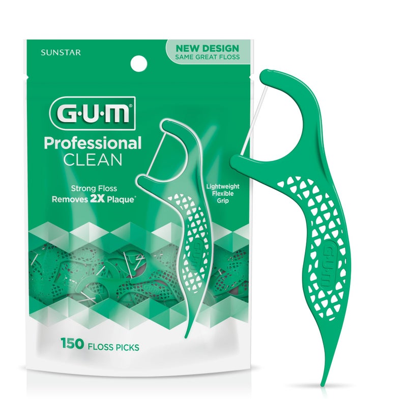 Gum خيوط تنظيف الأسنان الاحترافية من جوم - خيوط قوية مقاومة للتلف، مقبض سهل الإمساك - خيوط أسنان للبالغين - بنكهة النعناع المنعش، 150 قطعة - Image 1