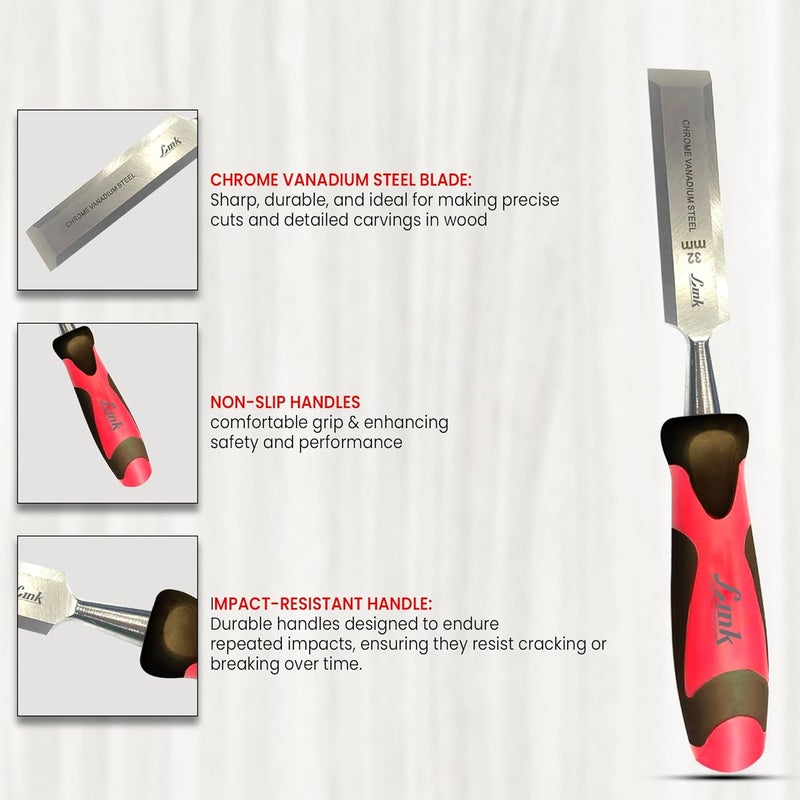 Link Prabal Wood Chisel 32 MM – Bevel Edge, Hardened Steel Blade with Soft Grip Handle – Professional Hand Tool for Woodworking, Carving & Shaping - Image 3
